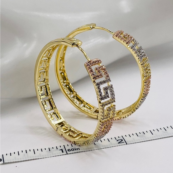 Italian 24k Gold Plated Hoop Earrings/Aretes De Aro Baño De Oró Italiano 24k/ - Picture 2 of 6
